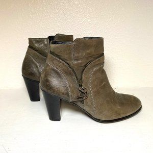 Paul Green Leather Ankle Booties Zipper Western Block Heel Boots Taupe 7